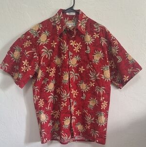 Vintage 90s Pierre Cardin Hawaiian 100% Cotton Pineappple Print Button Up Size M